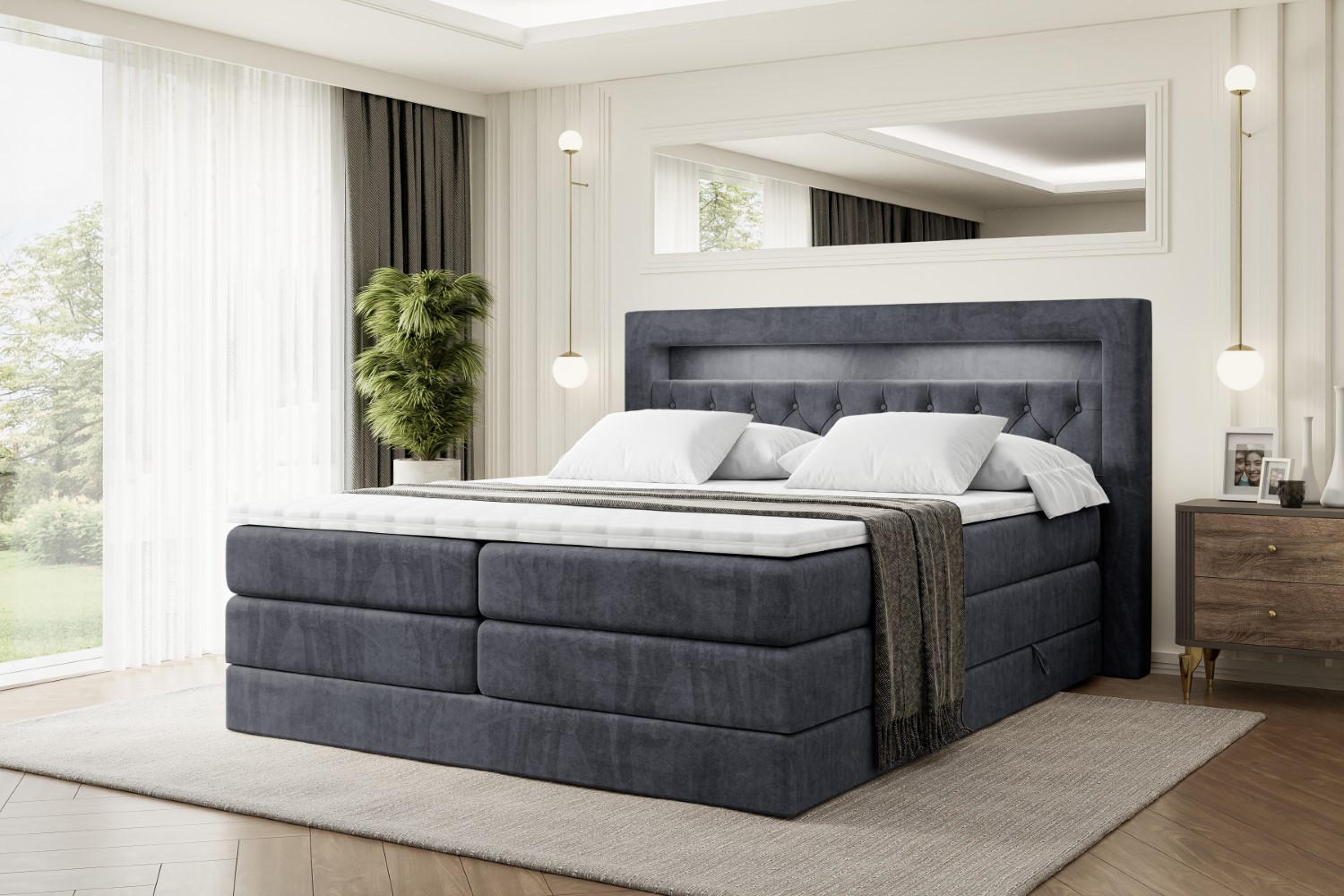 BOXSPRINGBETT NOEL GOLD KING - 200x200 - H3/H4 - Dunkelgrau - Dunkelgrau, Holzwerkstoff (200/200cm) - ALTDECOR