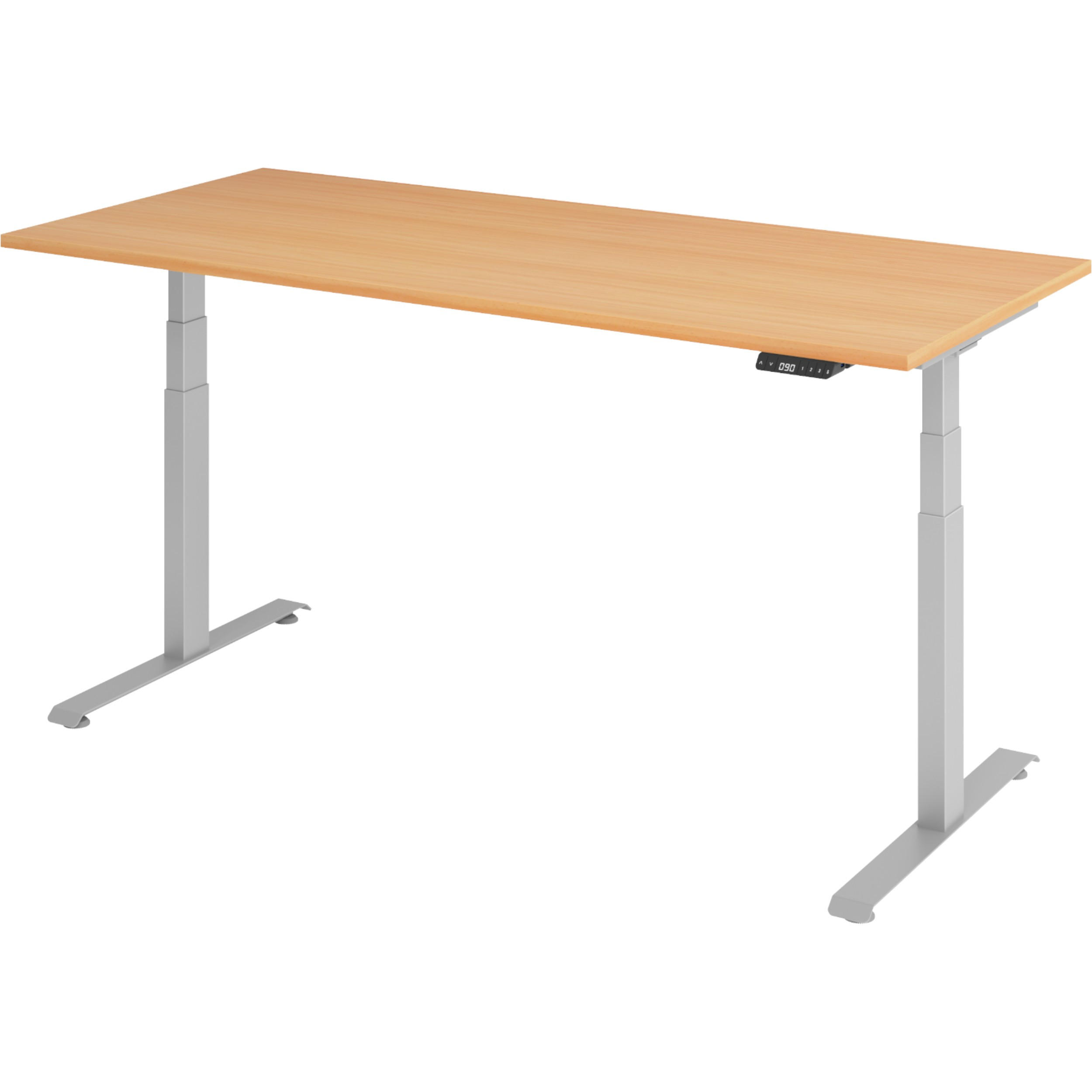 SCHREIBTISCH elektrisch 80/180/74 cm in Buchefarben/Silberfarben - Buchefarben/Silberfarben, Holzwerkstoff (80/180/74cm) - bümö