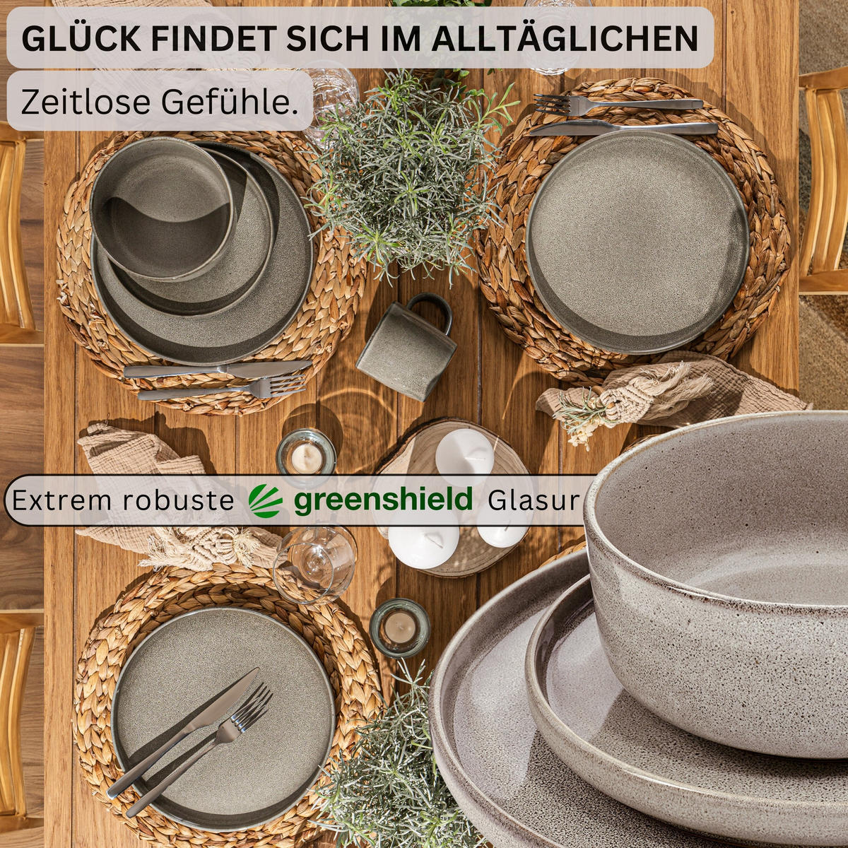 TAFELSERVICE KAIRO CLAY - 30 teilig aus Steingut - Grau, Keramik (70/30/70cm) - Sänger