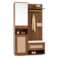 GARDEROBEN-SET in Nussbaumfarben Kleiderschrank-Set mit Schuhschrank, Sitzbank und LED-Beleuchtung , B110/T38/H190cm - Nussbaumfarben, Glas/Holzwerkstoff (110/190/38cm) - STILVORA