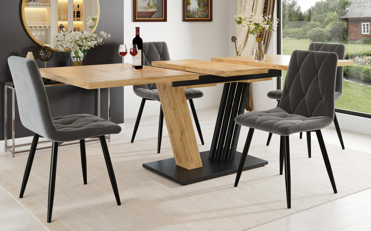 AUSZIEH-ESSTISCH MDF in Holzoptik, 120/160/80/76 cm, verstellbare Füße, Naturfarben - Naturfarben, Holzwerkstoff (120/80/76cm) - Redom
