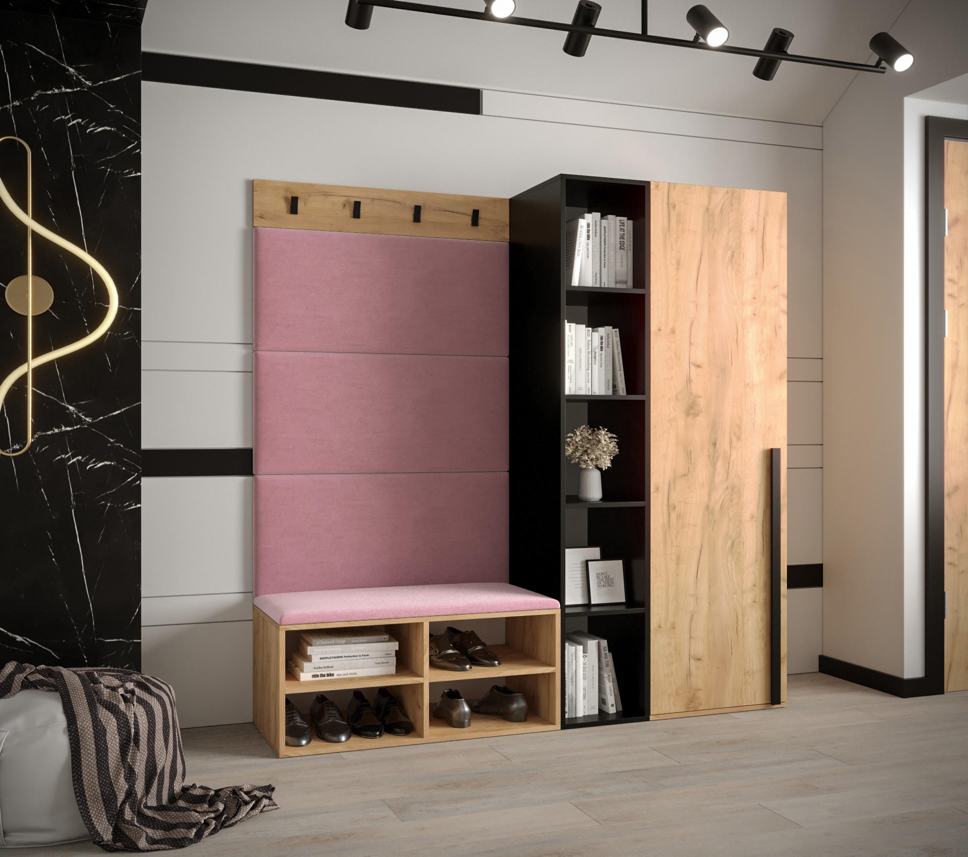 GARDEROBEN-SET 164/184/42 - Pink/Eichefarben, Holz/Kunststoff (164/184/42cm) - MÖBEL KRYSPOL