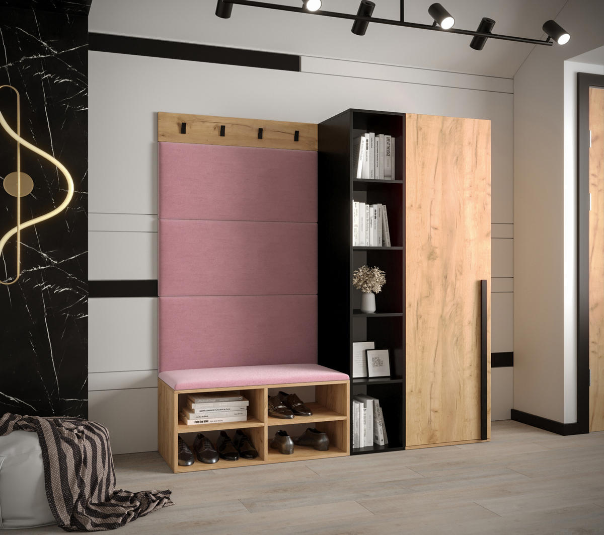 GARDEROBEN-SET 164/184/42 - Pink/Eichefarben, Holz/Kunststoff (164/184/42cm) - MÖBEL KRYSPOL