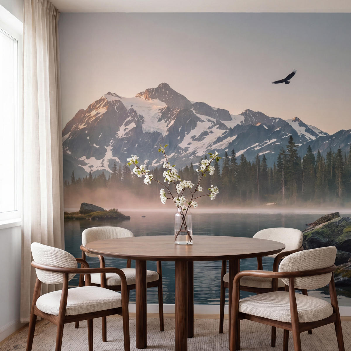 TAPETE - Berge - Wasser - Bäume - 200x220 cm - Multicolor, Papier (200/220cm) - OnlyWow