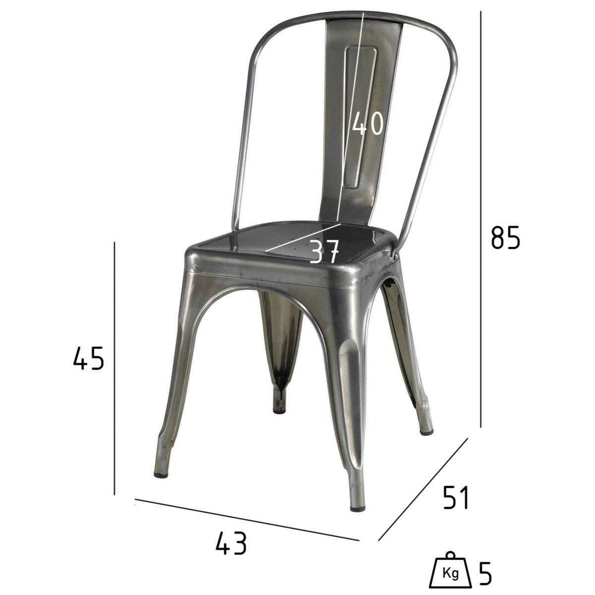 STUHL-SET 4 Stück in Stahl - Silberfarben/Grau, Metall (43/85/51cm) - Furnhouse