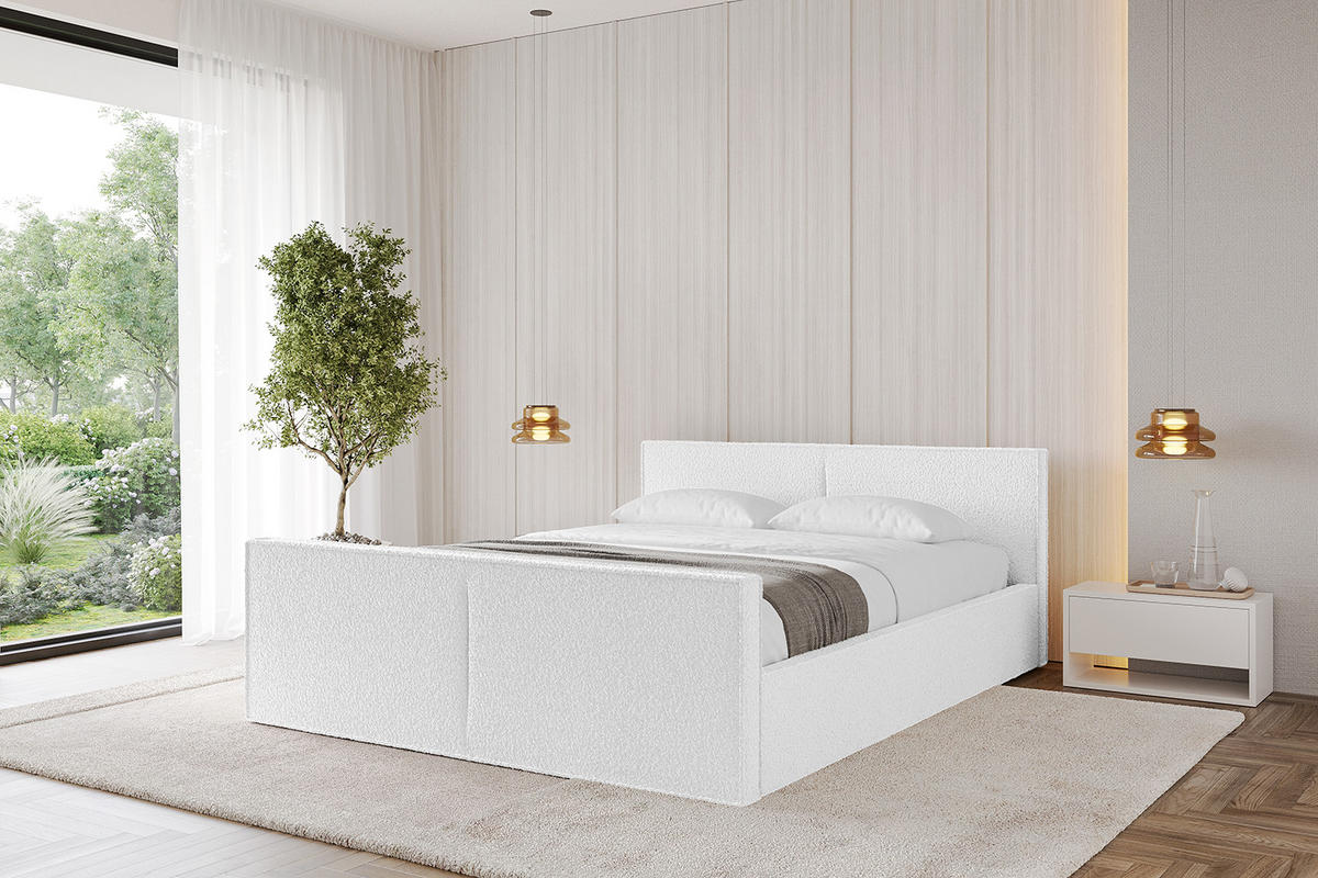 POLSTERBETT mit Bettkasten, Fußteil und Lattenrost, Boxbett ohne Matratze - TIVON-Z-V1 160x200 Weiß - Weiß, Holzwerkstoff/Textil (160/200cm) - ALTDECOR