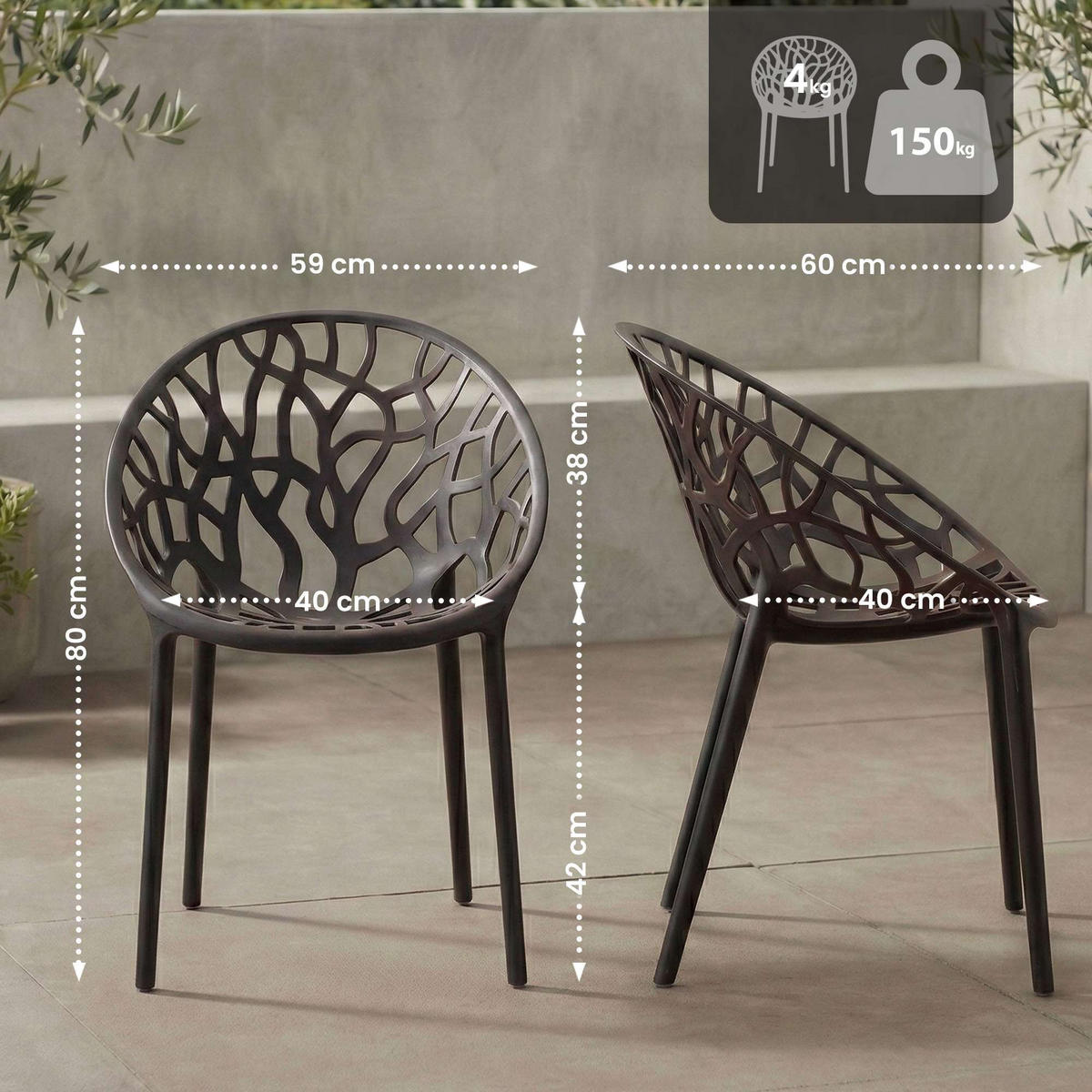 GARTENSTUHL Kunststoff Schwarz - Schwarz, Kunststoff (59/80/60cm) - CLP