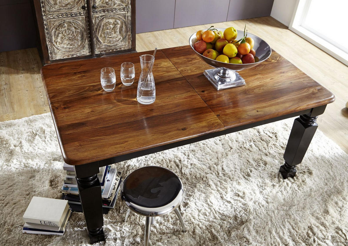 ESSTISCH mit Auszug Sheesham 140-180x90x76 schwarz/braun lackiert NEW BOSTON #151 - Braun, Holz (140/90/76cm) - Massivmoebel24