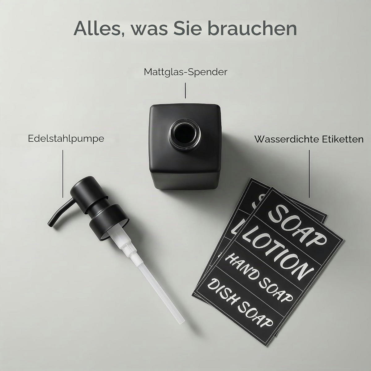 SEIFENSPENDER Glas Schwarz matt mit Edelstahl Pumpe 350ml - Schwarz, Glas (9/18/9cm)