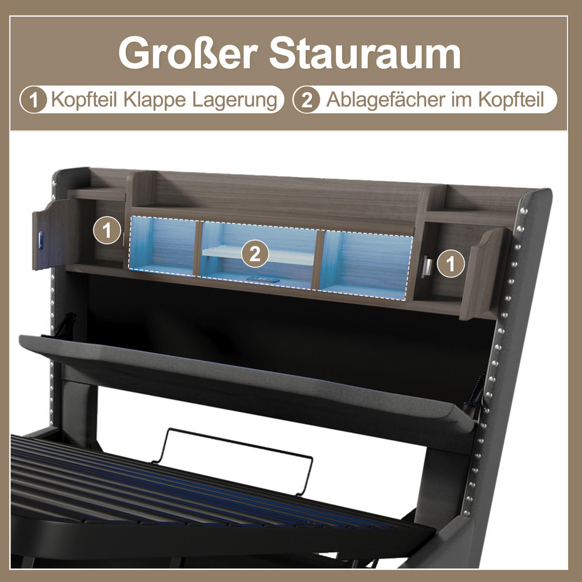 POLSTERBETT 140/200 cm aus Leinen und MDF mit LED-Beleuchtung, Grau - Grau, Textil (140/200cm) - OKMYHOME