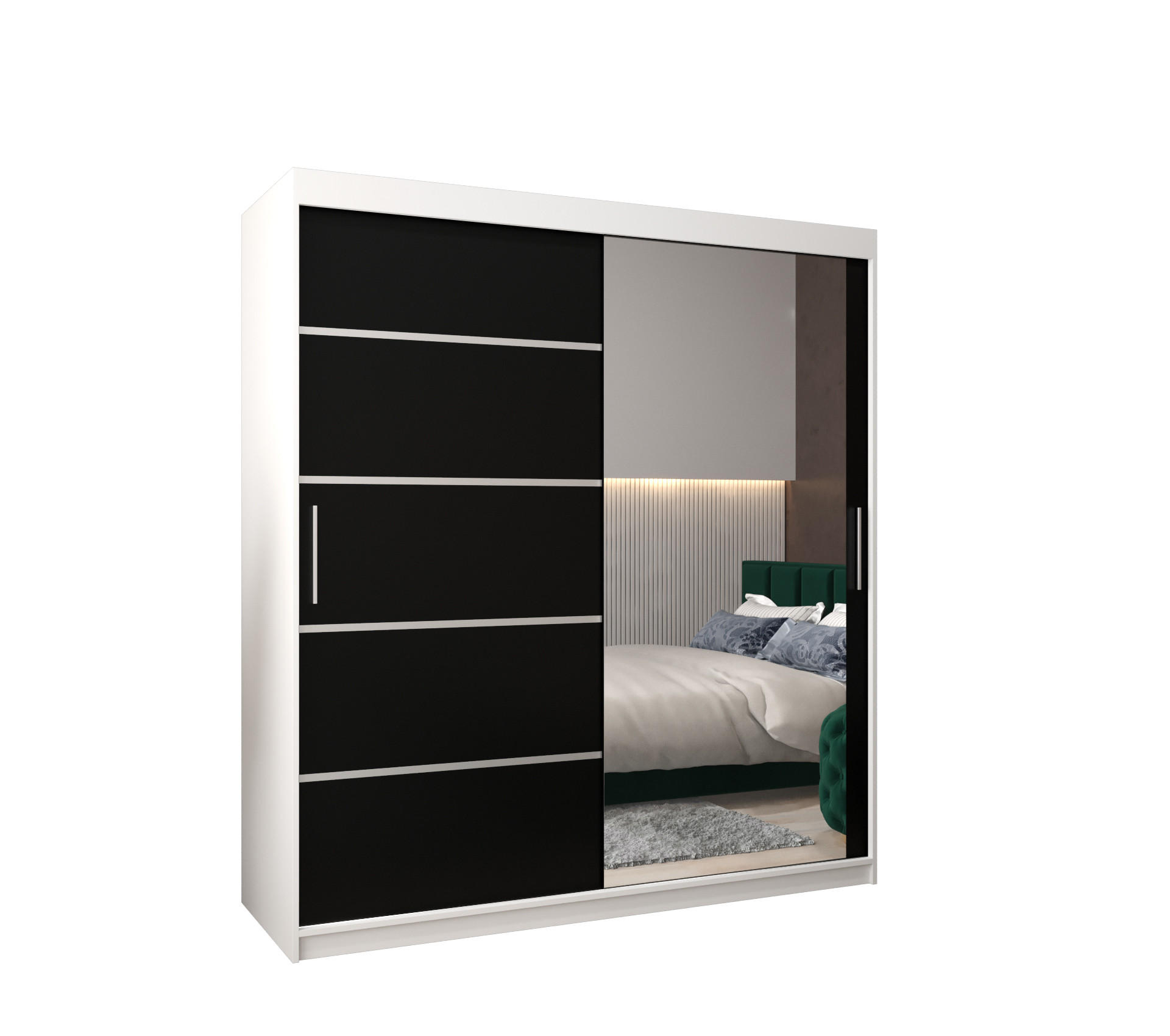 SCHWEBETÜRENSCHRANK 200/180/62 2-türig - Silberfarben/Schwarz, Holz/Kunststoff (180/200/62cm) - Abiks Möbel