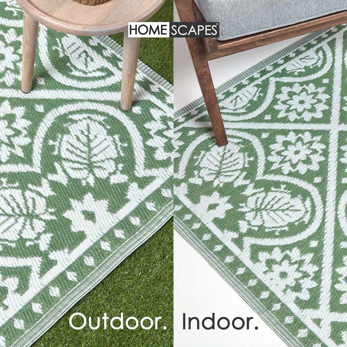 OUTDOORTEPPICH floral gemustert 122/182 cm - Grün, Kunststoff (122/182cm) - Homescapes