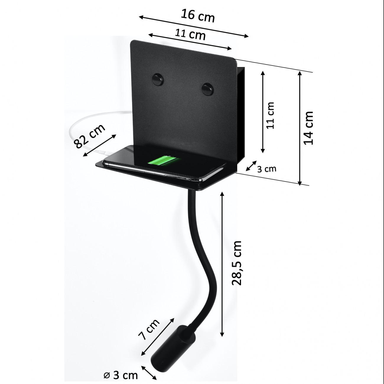WANDLEUCHTE Viola, Schwarz, 16cm - Schwarz, Metall (10/14/16cm) - KOSILUM