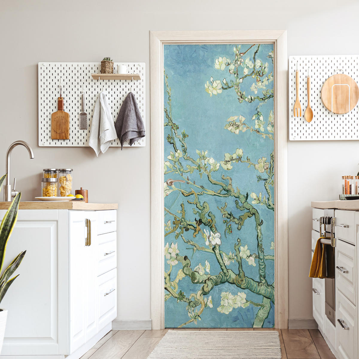 FOTOTAPETE Tür - Mandelblüte - Van Gogh - Kunst 85x205 cm - Pastellblau, Kunststoff (85/205cm) - MuchoWow