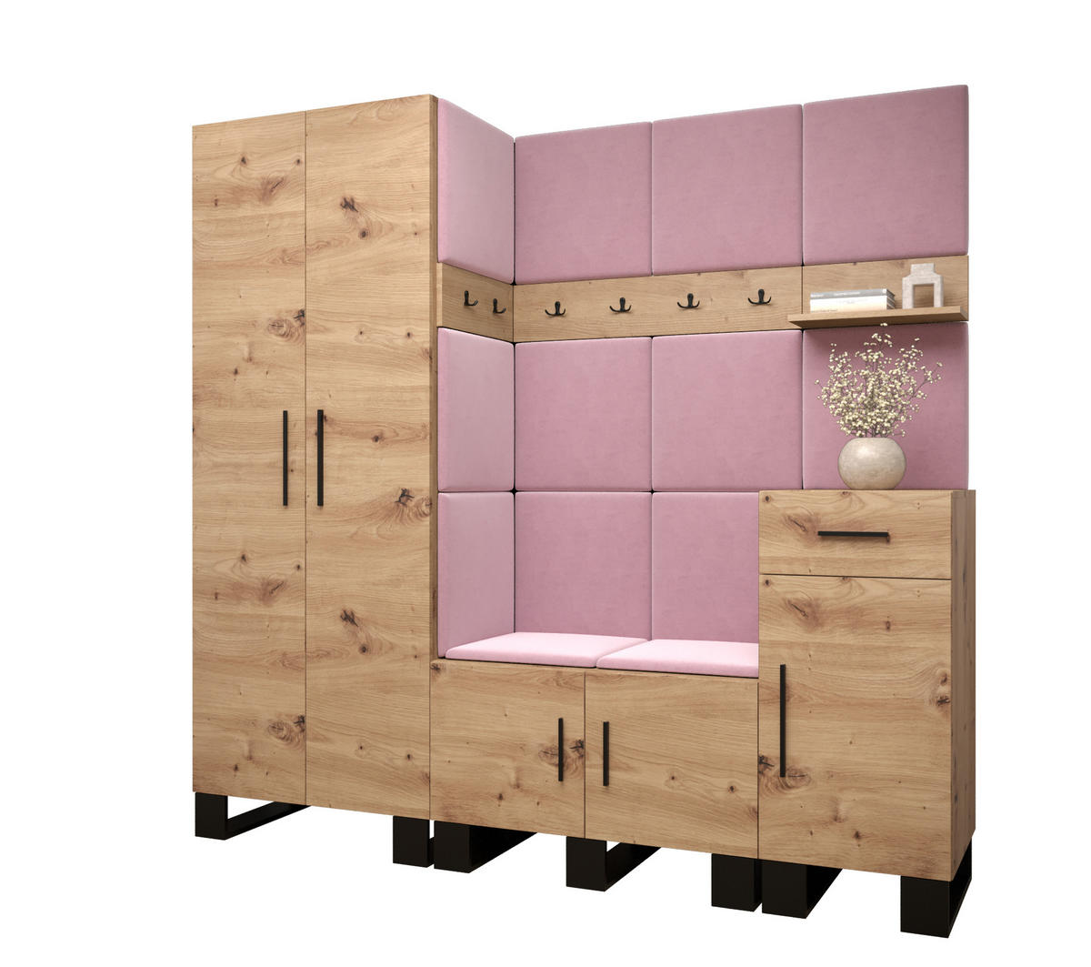 GARDEROBEN-SET 196/200/45,6 - Pink/Schwarz, Holz/Kunststoff (200/196/45.6cm) - Abiks Möbel