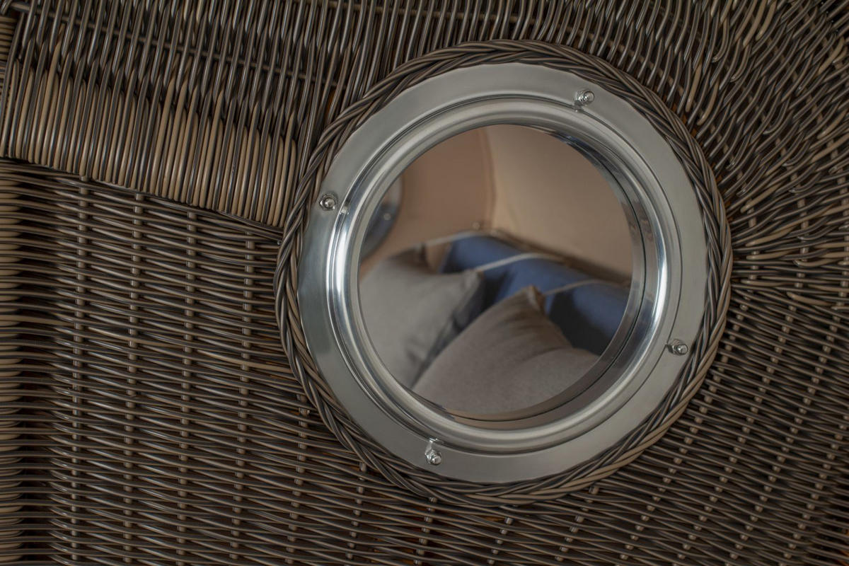 STRANDKORB Komplettset: Ammersee Grande XL Teak Bullauge - PE grau - Modell 595 - Blau/Grau, Holz/Kunststoff (142/165/95cm) - bene living