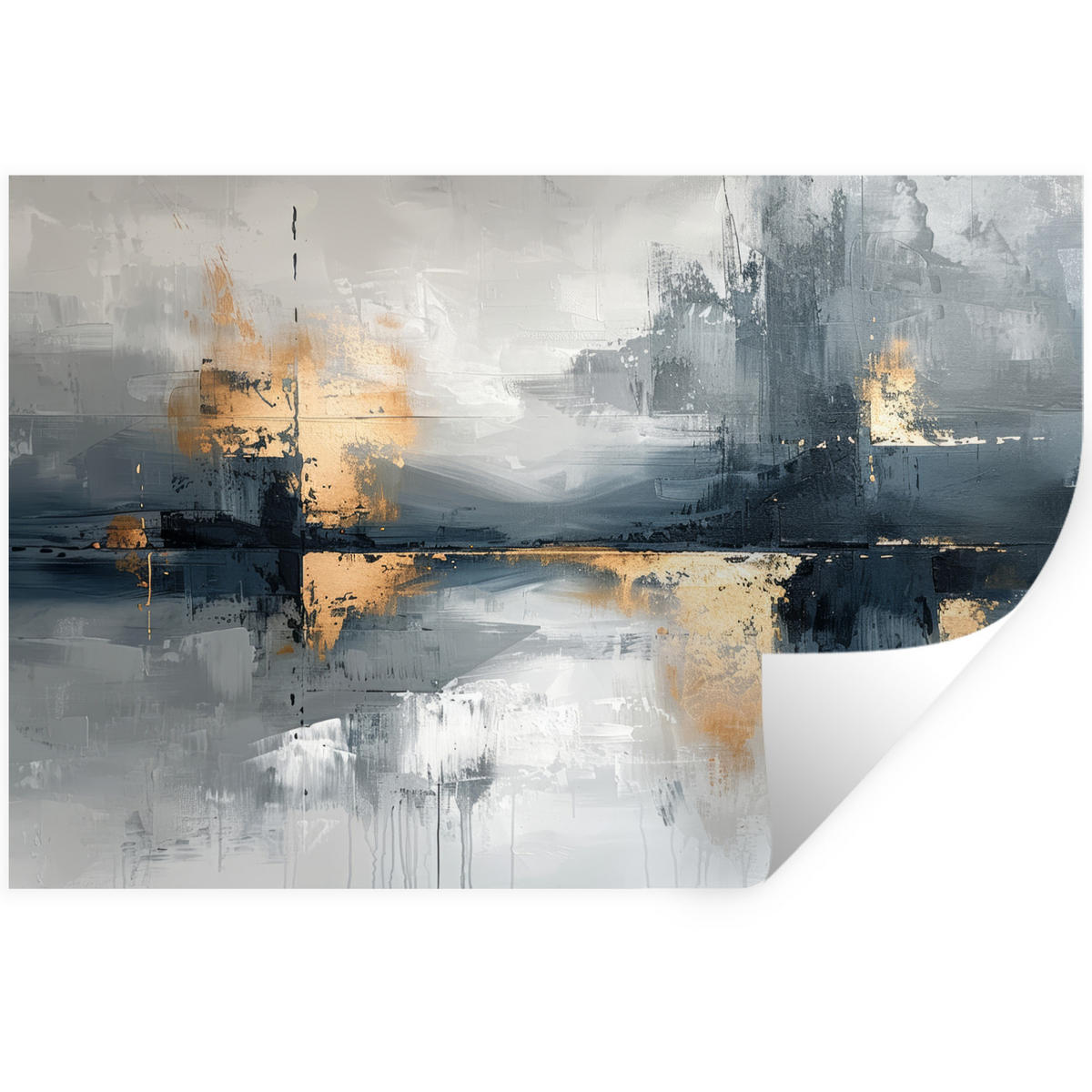 WANDTATTOO Kunst - Grau - Gold - Abstrakt 60x40 cm - Dunkelgrau, Kunststoff (60/40/0.1cm) - MuchoWow