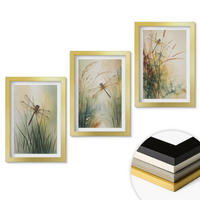 WANDBILDER 3er Set - 20x30 cm Goldrahmen - Libellengräser über dem Wasser - Goldfarben, Kunststoff (20/30cm) - ArtPrintCave