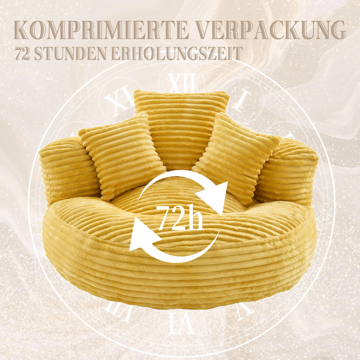 SITZSACK in Chenille mit 3 Kissen - Gelb, Textil (108/52/108cm) - Urban Meuble