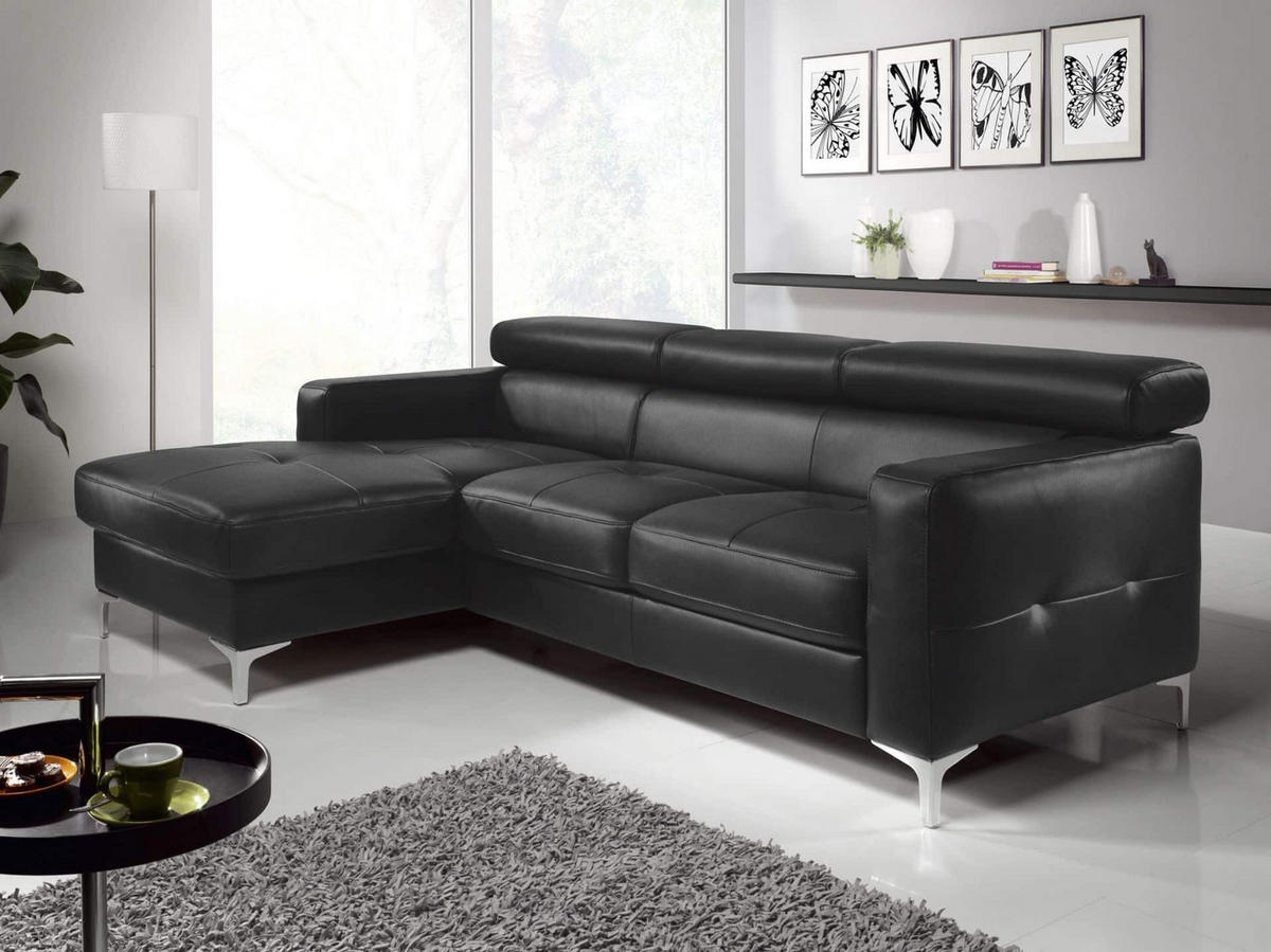 ECKSCHLAFSOFA mit Echtlederbezug, Schlaffunktion & Bettkasten - Chromfarben/Silberfarben, Leder/Holz (227/168cm) - Cotta
