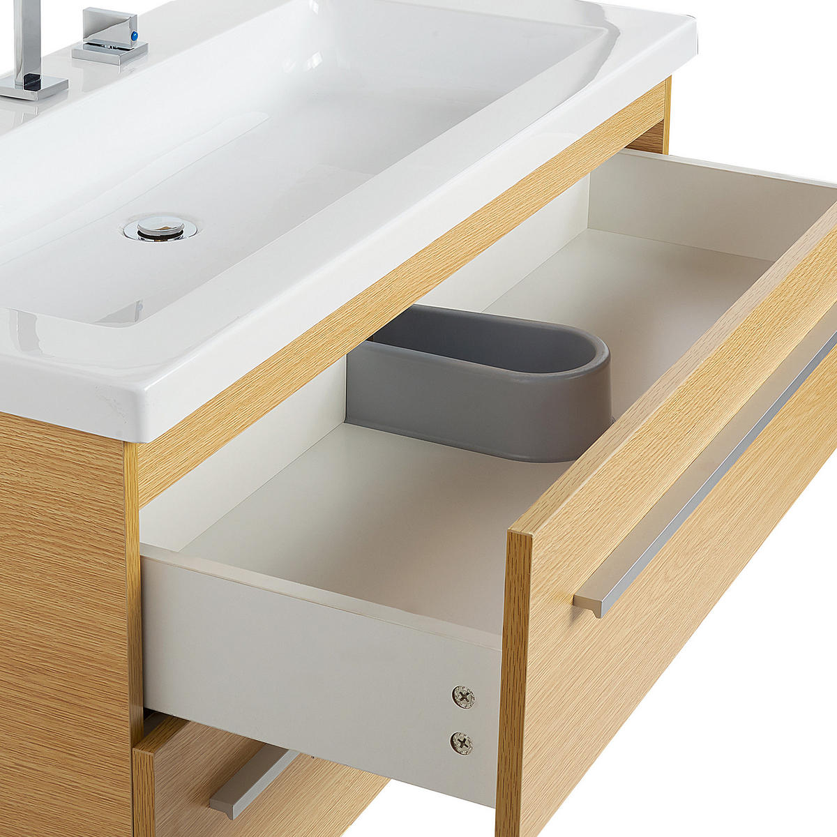 BADMÖBEL Set beige Almeria - Beige/Silberfarben, Holzwerkstoff (101/48/48cm) - Beliani