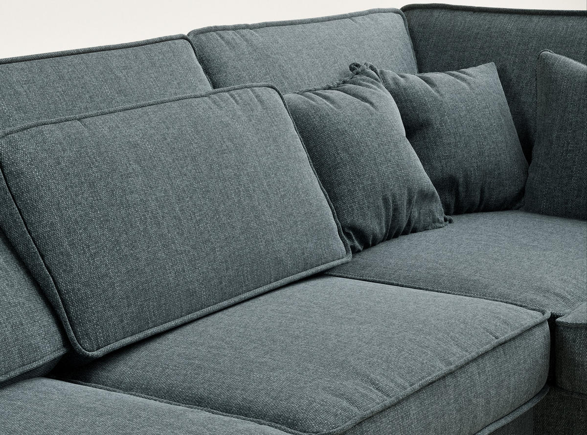 ECKSOFA Kirou Blau Webstoff - Rechts Seite - Blau/Schwarz, Holz/Holzwerkstoff (225/311cm) - Maison de Reve