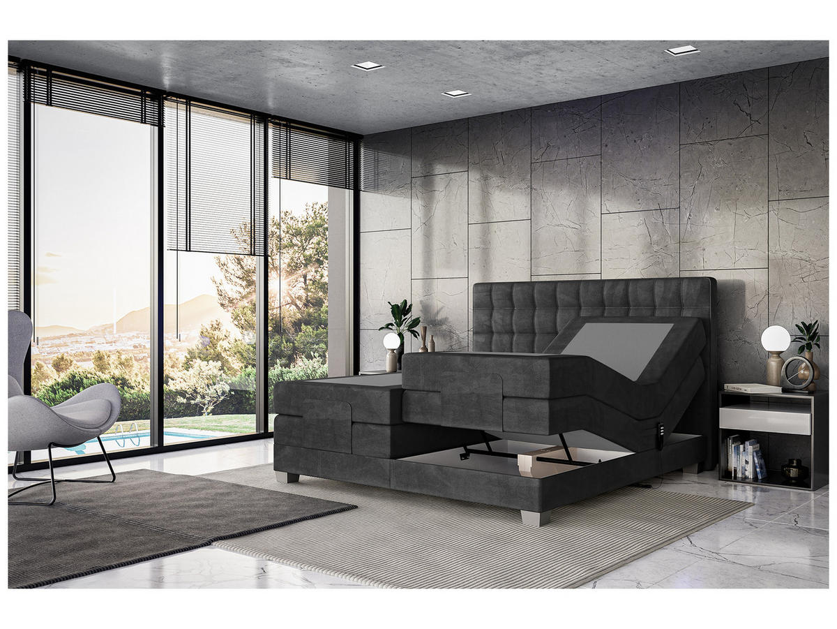 BOXSPRINGBETT Edison - Silberfarben/Schwarz, Textil (180/200cm) - Meblini