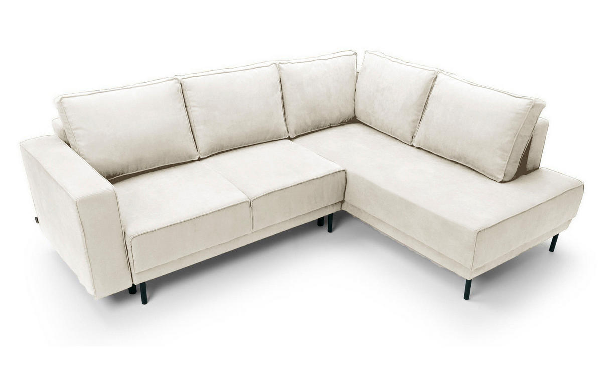 ECKSOFA Rodario Hellbeige Velours - Ecru/Schwarz, Textil/Metall (247/187cm) - Selsey