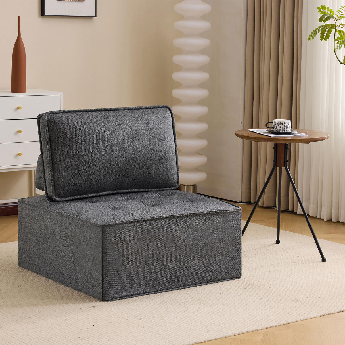 SOFA Leinen Dunkelgrau - Dunkelgrau, Holzwerkstoff/Textil (81/81/81cm) - WISHDOR