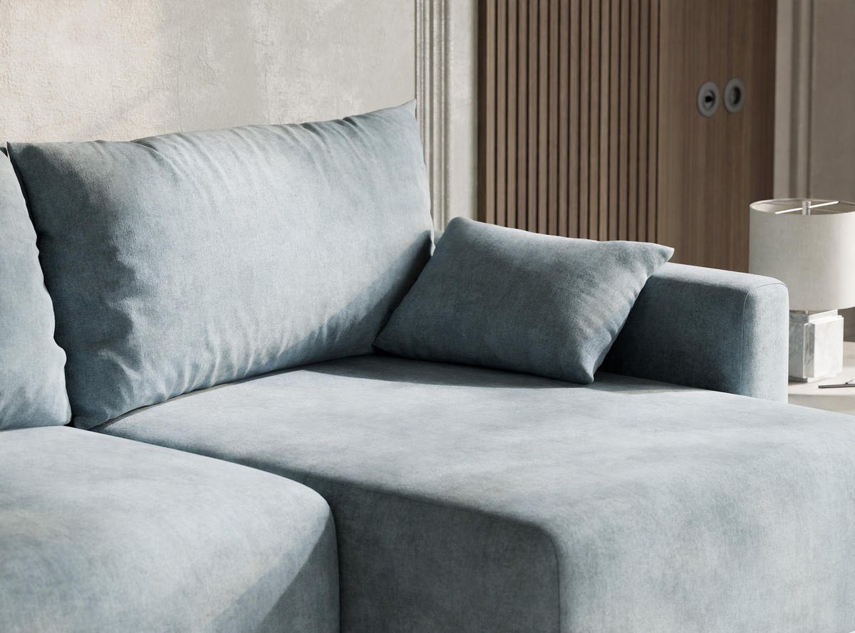 ECKSOFA MIT SCHLAFFUNKTION Leon Hellblau Webstoff - Schwarz/Hellblau, Holz/Holzwerkstoff (239/148cm) - Maison de Reve