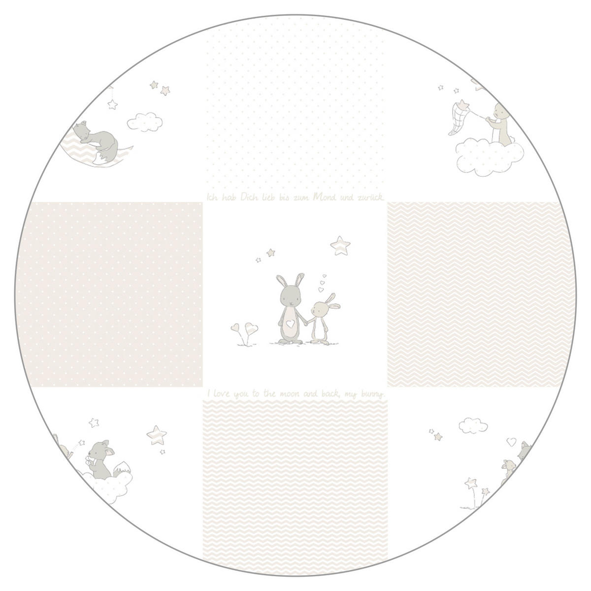 LAUFGITTER 75x100 cm mit Holzfüßen, Fox & Bunny - Weiß, Holzwerkstoff (73/72/98.5cm) - Roba