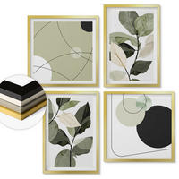 WANDBILDER 4er Set - 50x50 cm & 40x60 cm Goldrahmen - Abstrakte Darstellung gemalter Blätter - Goldfarben, Kunststoff (50/50cm) - ArtPrintCave