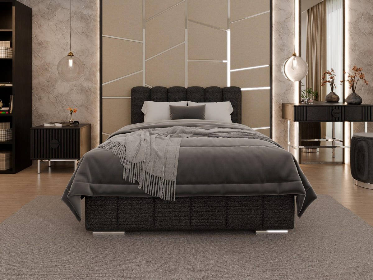 POLSTERBETT Zaira 120x200cm – Elegantes Polsterbett für modernen Wohnstil , ZONIERTE MULTI-TASCHEN-FEDERKERN (24cm), schwarz - Schwarz, Holz (120/200cm) - Panda Möbel