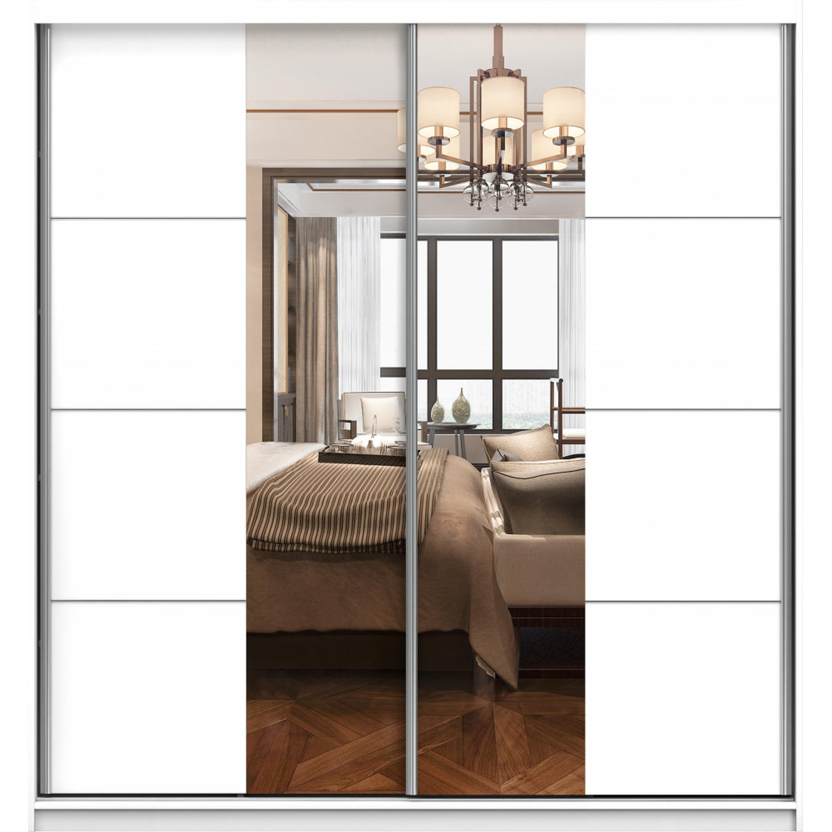 SCHWEBETÜRENSCHRANK 203/218/61 cm 2-türig Pola 38 Weiß,Weiß - Alufarben/Weiß, Glas/Holzwerkstoff (203/218/61cm) - imoebel24