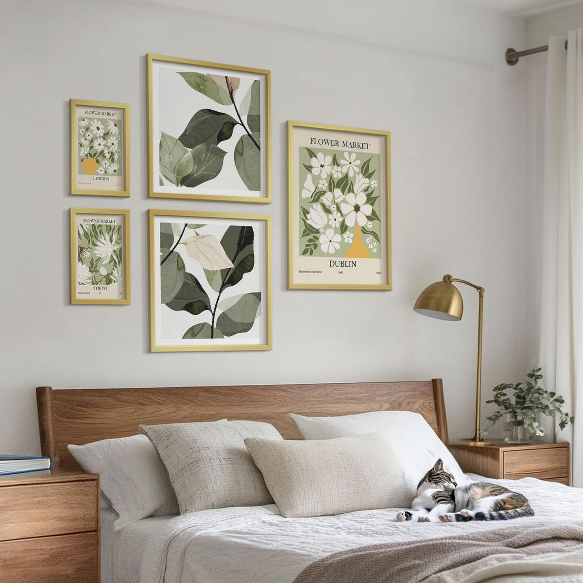 WANDBILDER 5er Set - 50x50 cm & 20x30 cm & 40x60 cm Goldrahmen - Blumenmuster London Dublin - Goldfarben, Kunststoff (40/60cm) - ArtPrintCave