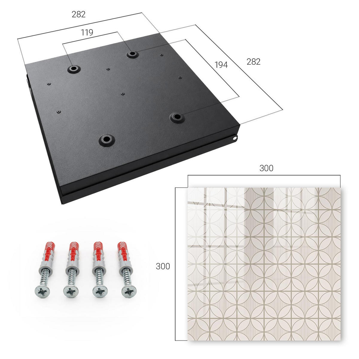 SCHLÜSSELBOX Schwarz 30x30 cm- Türöffnung nach rechts - Elegante Geometrie - Beige, Metall (30/30/5cm) - TULUP