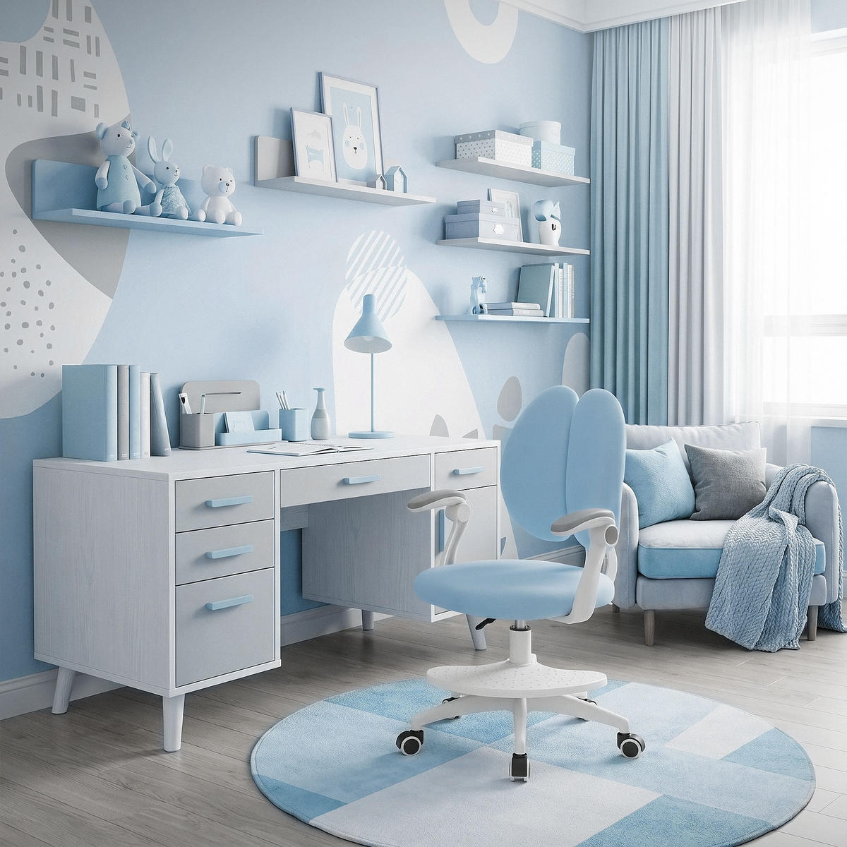 DĚTSKÁ ŽIDLE K PSACÍMU STOLU Modrá 95–107 cm z polyesteru - bílá/modrá, textil/plast (53/107/53cm) - ML-DESIGN
