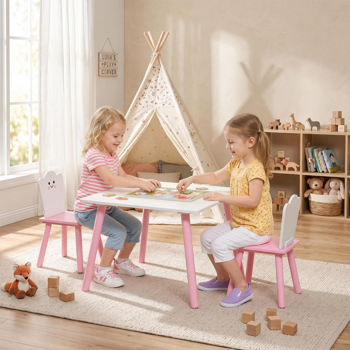 KINDERTISCH-UND-STUHL-SET MDF-Kiefernholz Rosa - Rosa, Holz/Holzwerkstoff (60/44/60cm) - AIYAPLAY