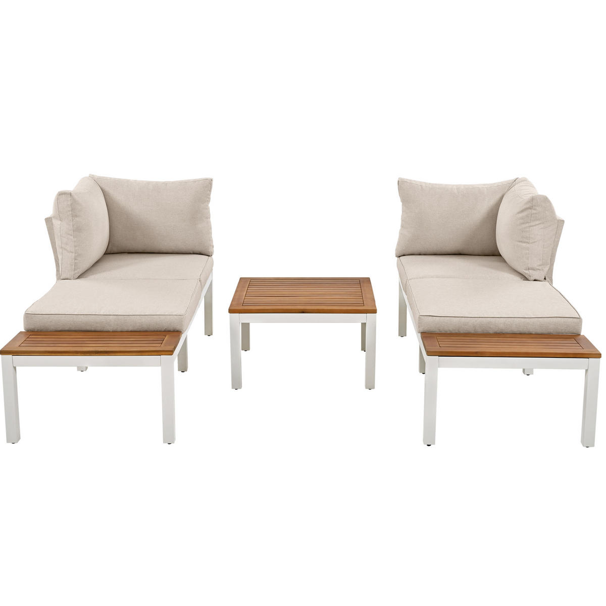 GARTENLOUNGE-SET mit Stahlgestell & Akazien-Optik, 2/ Sofa 120/60/66 cm, Beige - Beige, Metall - Redom