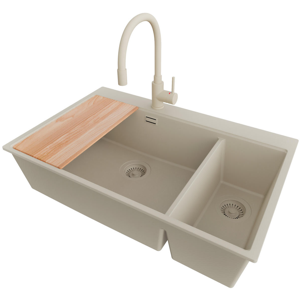 GRANITSPÜLE Oslo Duo, 2-er set Beige 78/50 cm 2 Becken + Küchenarmatur 38/14 cm + Ablauf-Set + Schneidebrett ab 80er Unterschrank - Beige, Kunststoff (78/20/50cm) - Primagran