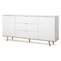 SIDEBOARD weiß matt, Eiche 180 cm skandinavisch, Kommode 2-türig - Chromfarben/Eichefarben, Holz/Holzwerkstoff (180/87/40cm) - Furn.Design