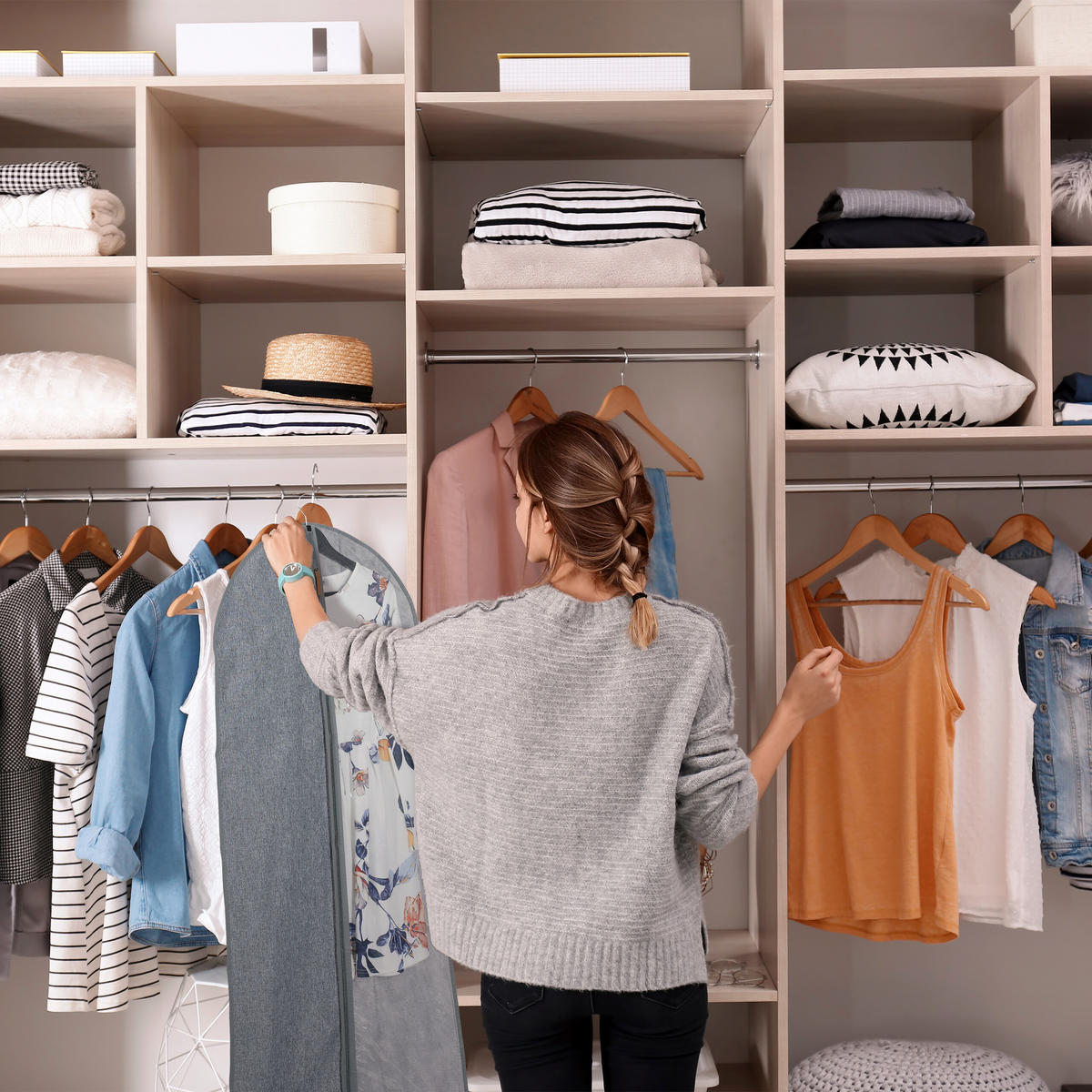 3XKLEIDERSACK - Grau, Kunststoff/Textil (58/135/0.1cm) - Relaxdays