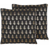 DEKOKISSEN 2er-Set Schwarz 45/45 cm Leroy - Schwarz, Naturmaterialen/Textil (45/45cm) - Beliani