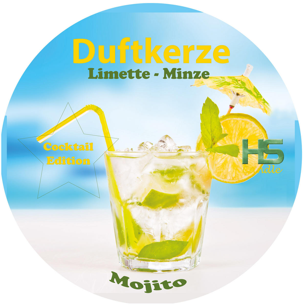 DUFTKERZE "Cocktail Edition" Mojito - Hellgrün, Naturmaterialien (13/8cm)