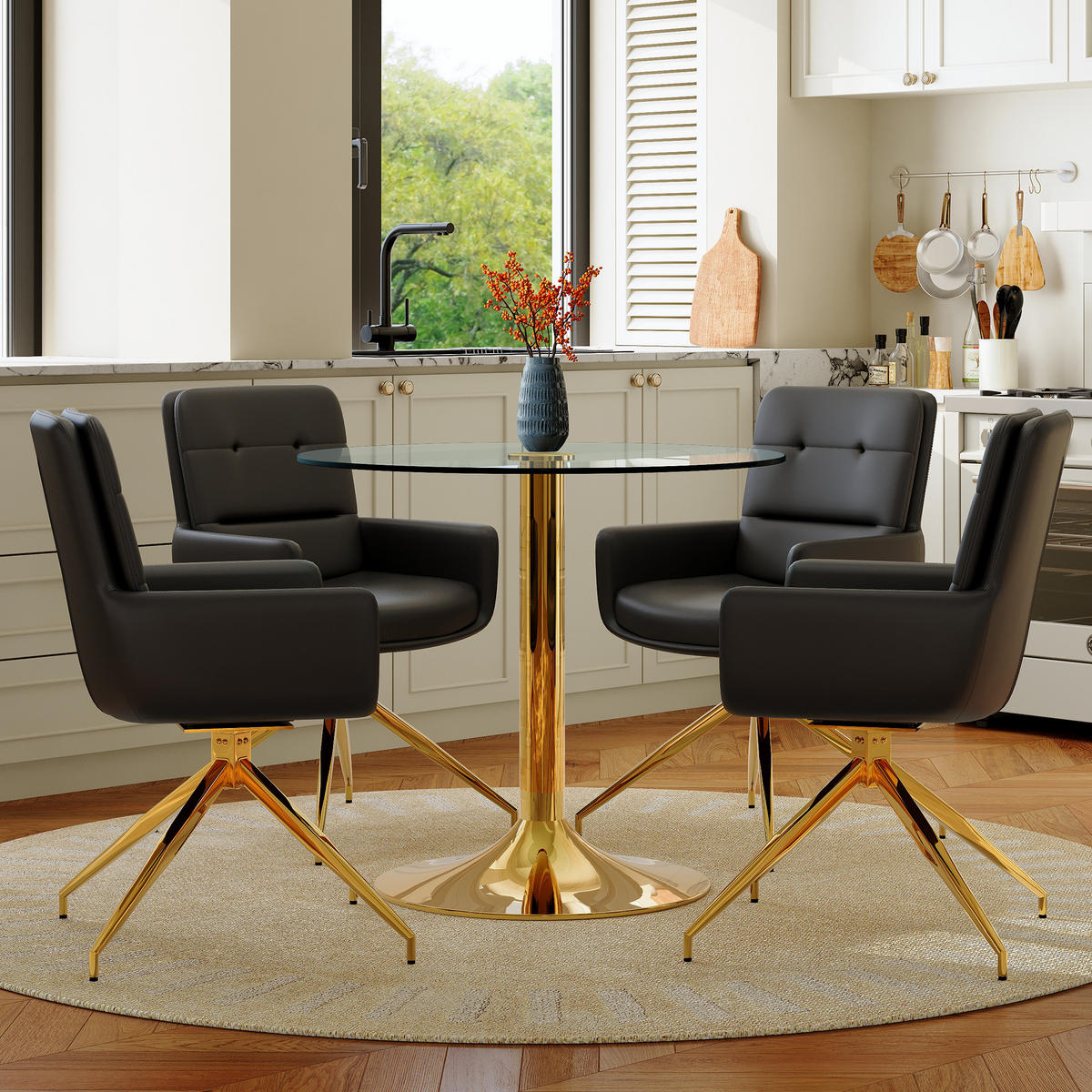 TISCH-UND-STUHL-SET 85 cm Glas Schwarz/Gold - Schwarz, Metall (85/76/85cm) - Meubliv