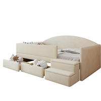 POLSTERBETT 90/190 cm aus Samt mit Schubladen und Stufen, Beige - Beige, Textil (90/190cm) - OKMYHOME
