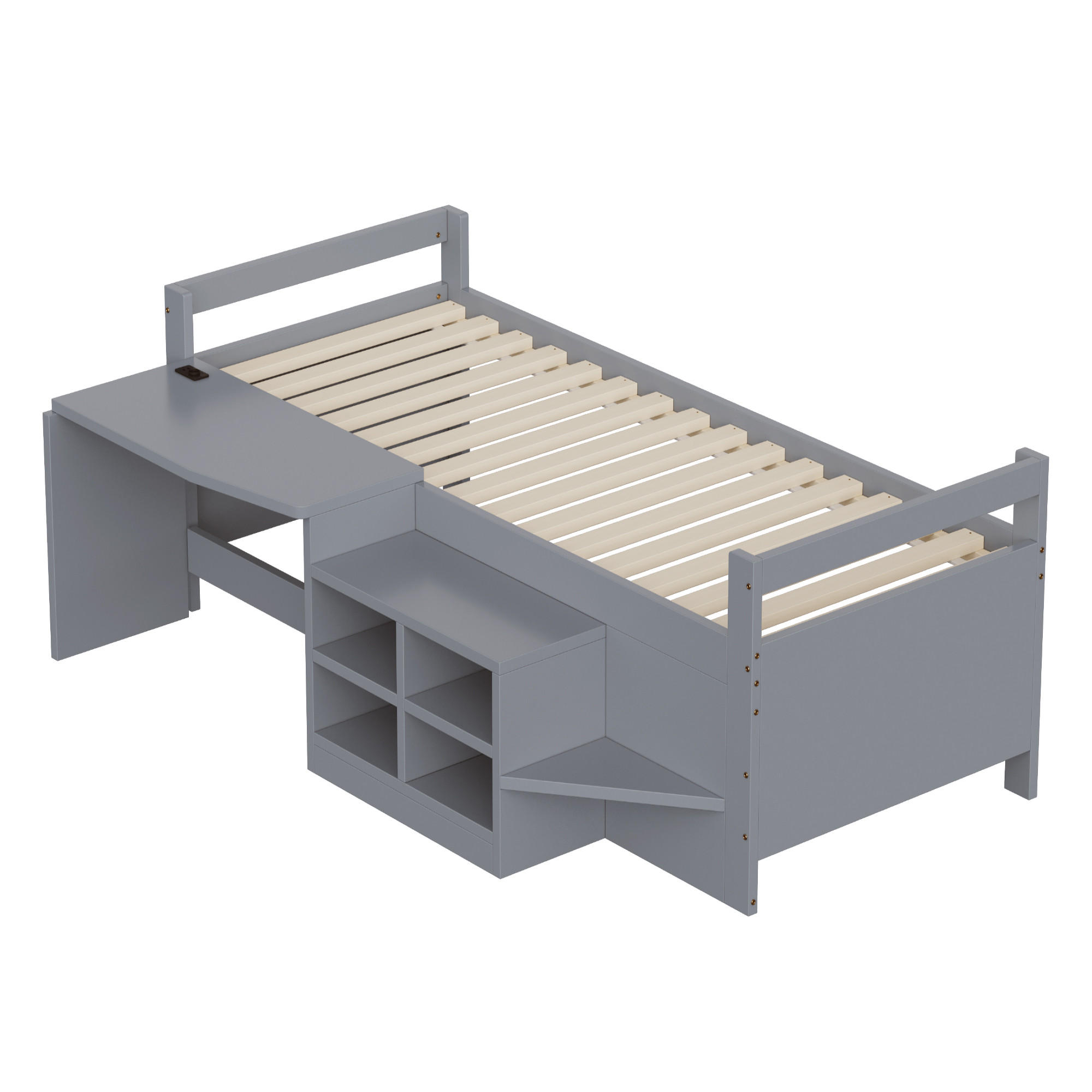 KINDERBETT 90/200 cm DE-01454, in Grau, mit Schreibtisch und Steckdose - Grau, Holzwerkstoff (90/200cm) - ComfortXL