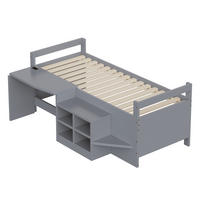 KINDERBETT 90/200 cm DE-01454, in Grau, mit Schreibtisch und Steckdose - Grau, Holzwerkstoff (90/200cm) - ComfortXL