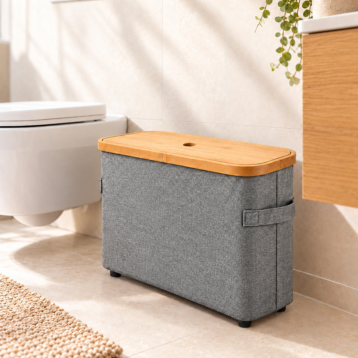 TOILETTENPAPIERBOX Grau Bambus 12 Rollen - Grau, Holz/Kunststoff (45/34.5/15cm) - Relaxdays
