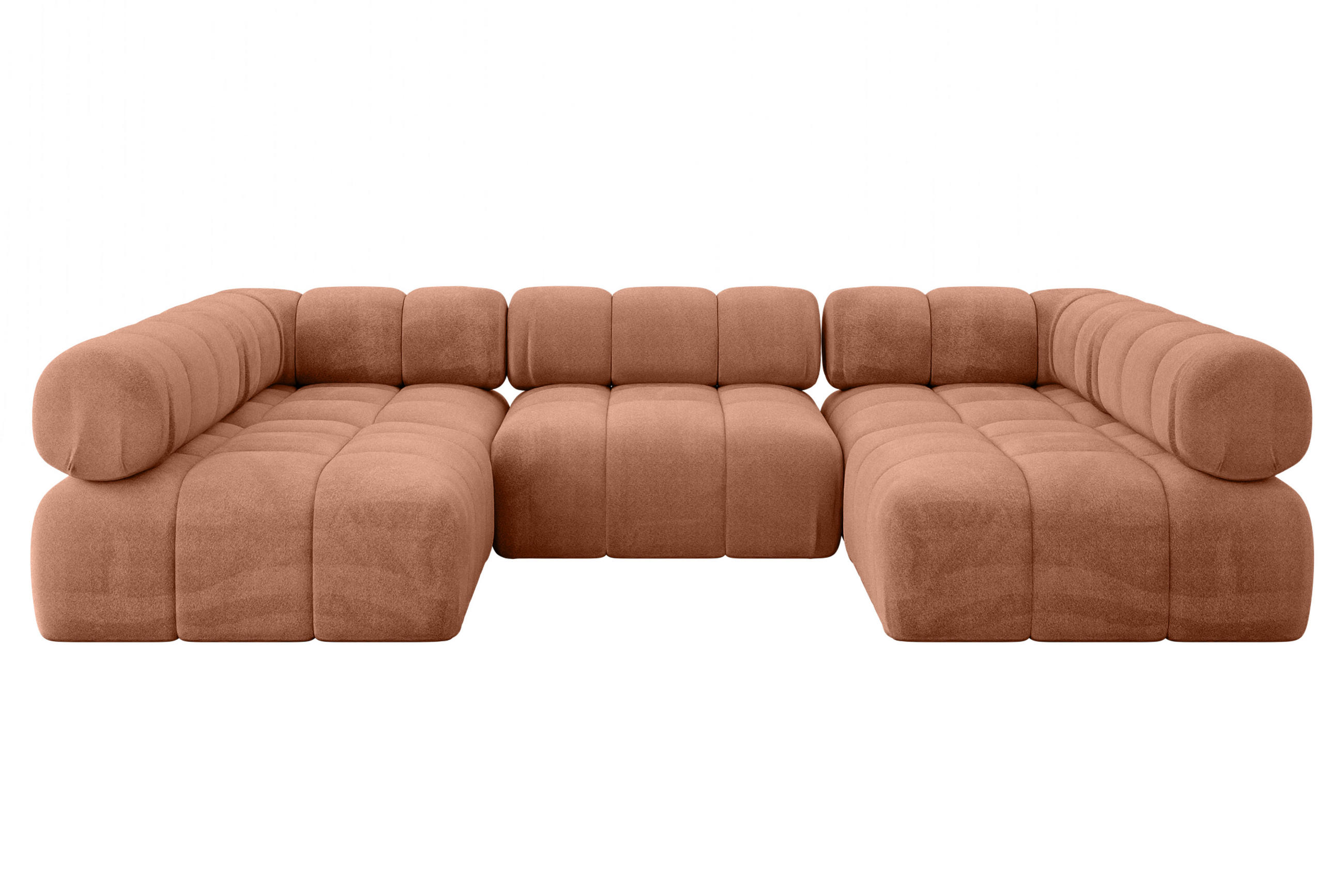 WOHNLANDSCHAFT modulares Sofa Garvo-U1 - 285x190x70 cm Apricot Velours - Koralle, Holzwerkstoff/Textil (285/70/190cm) - ALTDECOR